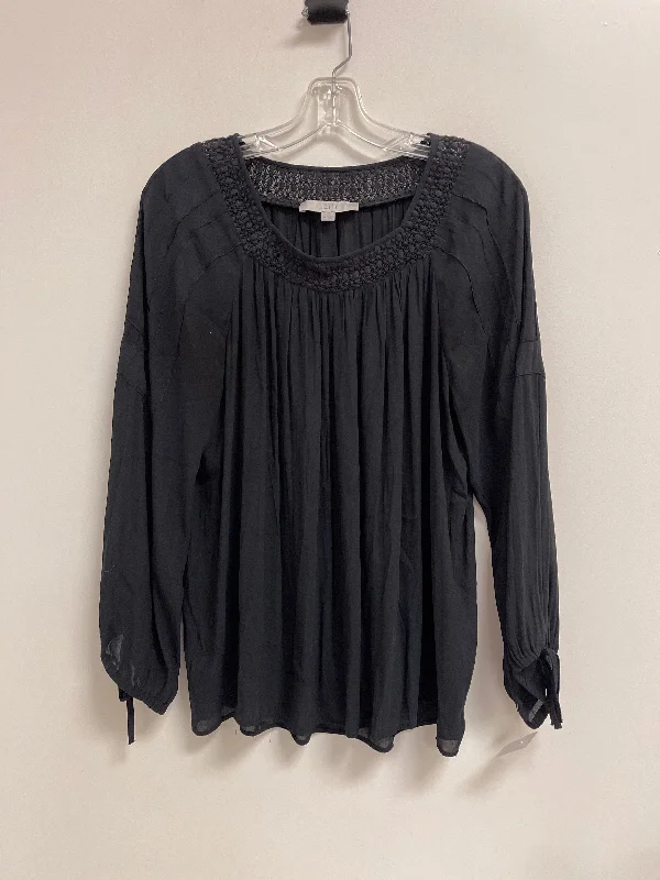 Women's Blouse with Notched CollarTop Long Sleeve By Loft In Black, Size: M