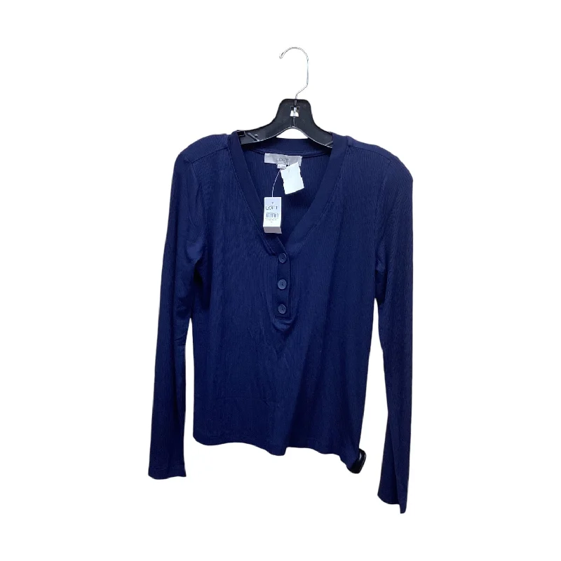 Women's Ruffled BlouseTop Long Sleeve By Loft In Blue, Size: M