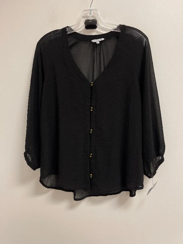 Women's Blouse with Sweetheart CollarTop Long Sleeve By Naked Zebra In Black, Size: L