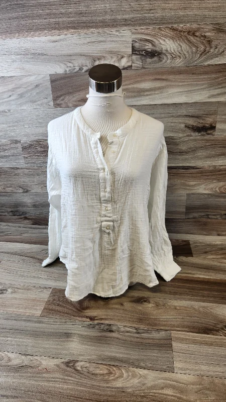 Women's Blouse with Keyhole CollarTop Long Sleeve By Old Navy In White, Size: M