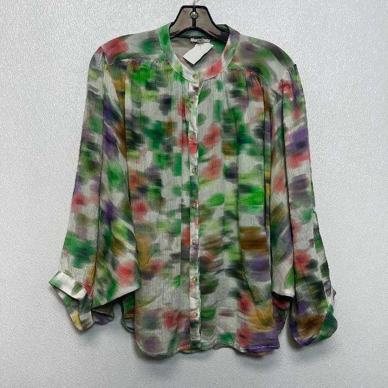 Women's Blouse with V-Shaped HemTop Long Sleeve By Pilcro In Tie Dye, Size: S