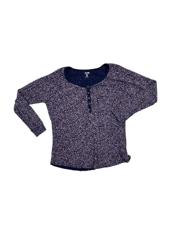 Women's Blouse with Collarless DesignTop Long Sleeve By Ruff Hewn In Blue & Pink, Size: M