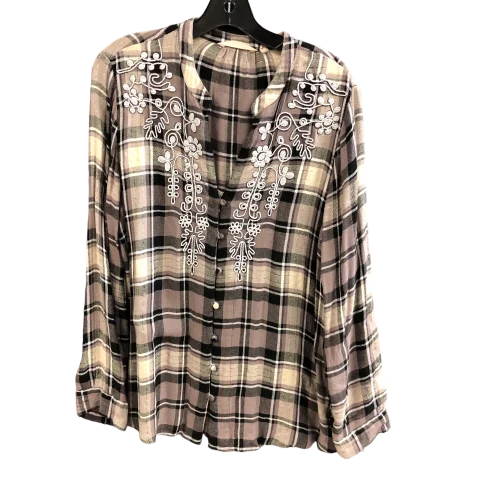 Women's Blouse with PocketsTop Long Sleeve By Soft Surroundings In Plaid Pattern, Size: L