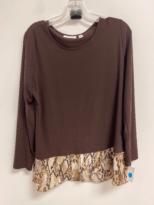 Women's Blouse with Wide CollarTop Long Sleeve By Susan Graver In Brown, Size: M