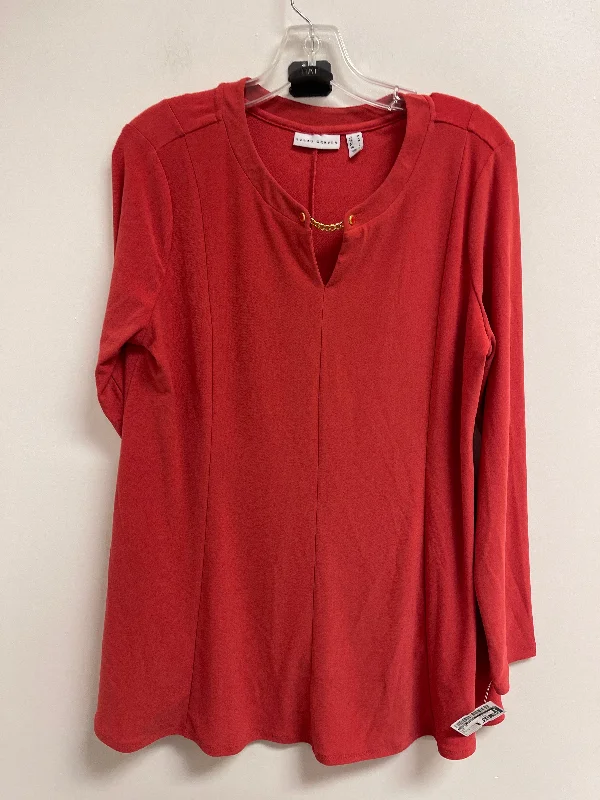 Women's Blouse with V-Shaped CollarTop Long Sleeve By Susan Graver In Red, Size: M