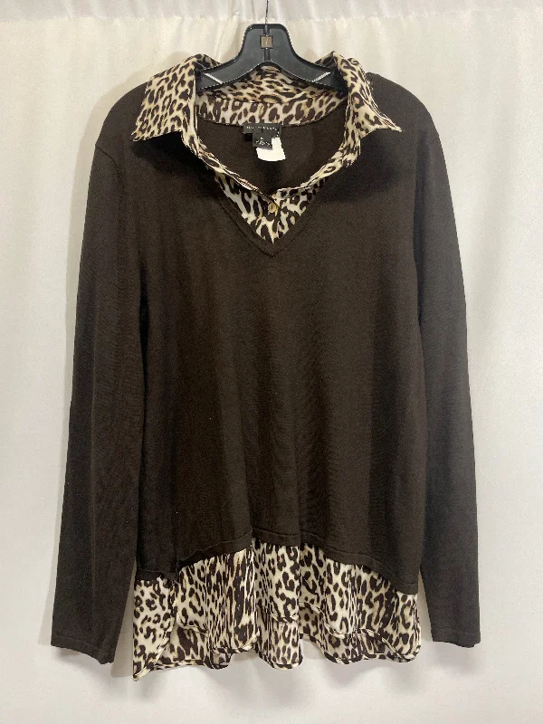 Women's Blouse with Peter Pan CollarTop Long Sleeve By Top Moda In Animal Print, Size: 1x