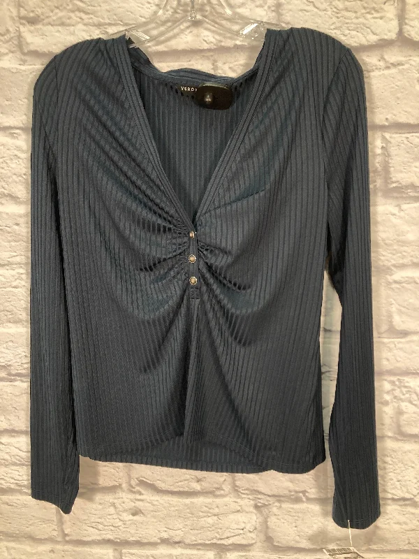 Women's Blouse with Shirt CollarTop Long Sleeve By Veronica Beard In Blue, Size: L