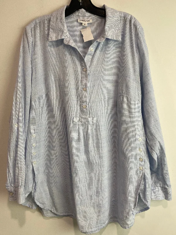 Women's Blouse with Shawl CollarTop Long Sleeve By Westport In Blue, Size: 1x