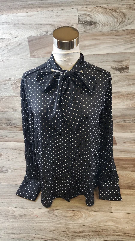 Women's Blouse with Lapel CollarTop Long Sleeve By Who What Wear In Polkadot Pattern, Size: L