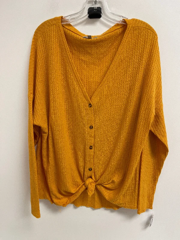 Women's Blouse with Narrow CollarTop Long Sleeve By Wonderly In Yellow, Size: Xl