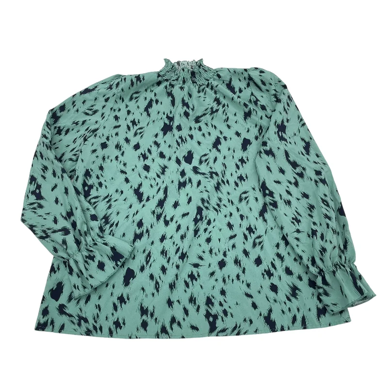 Women's Blouse with Narrow CollarTop Ls By Cme In Green, Size:2X