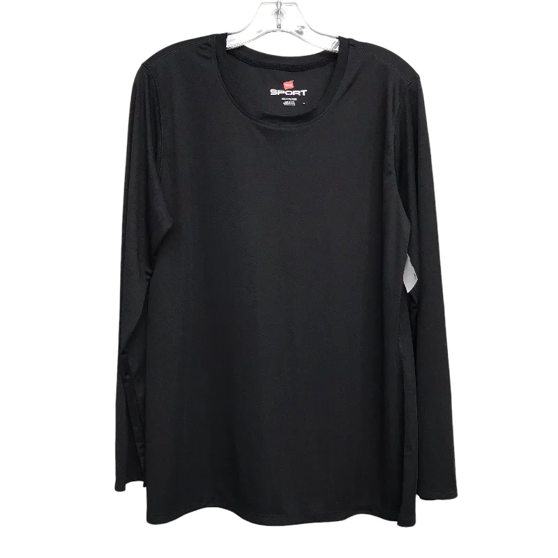 Women's Blouse with High CollarTop Ls By Hanes In Black, Size:2X