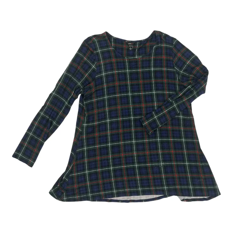 Women's Blouse with Sweetheart NeckTop Ls By Intro In Plaid Pattern, Size:L