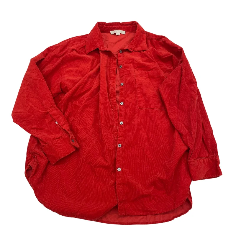 Women's Blouse with High CollarTop Ls By Loft In Red, Size:Xl