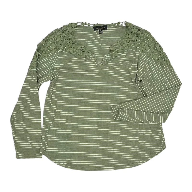 Women's Blouse with Rounded CollarTop Ls By Suzanne Betro In Green & White, Size:M